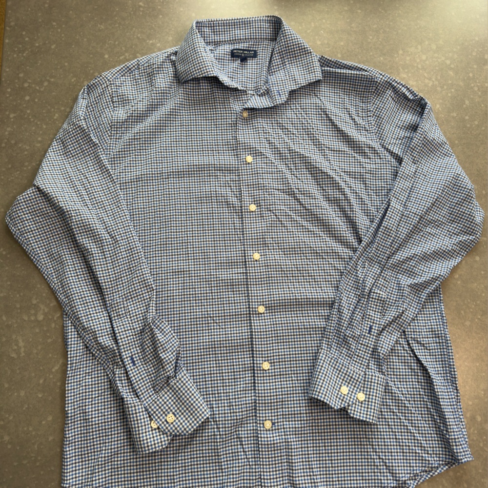 Peter Millar Crown Crafted Blue Gingham Button-Down Shirt - Size XL - Picture 9 of 9